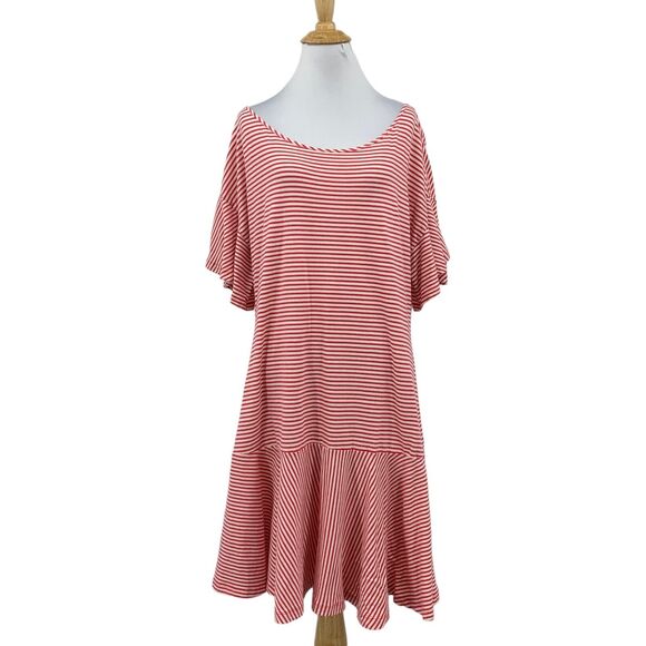 Vineyard Vines Dress Womens M Medium Red White Flounce Stripe Flutter Sleeve - Picture 1 of 12